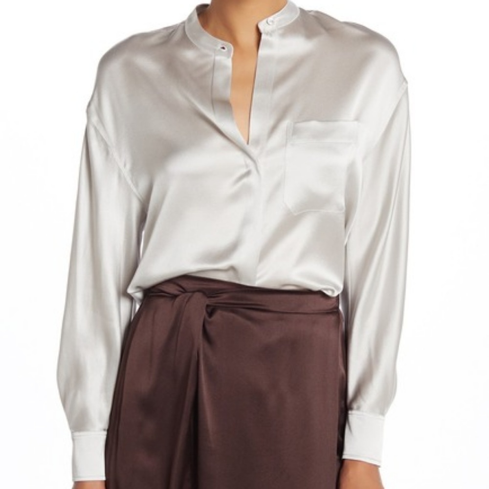 New Vince Single Placket Silk Blouse L
